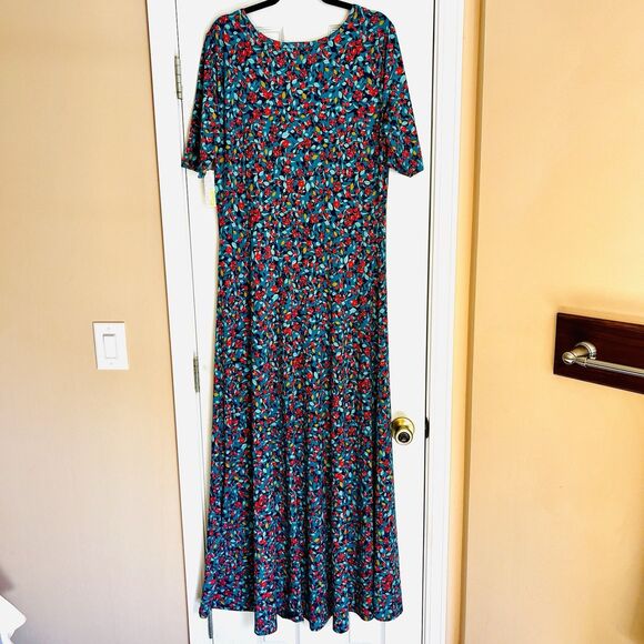 LuLaRoe Ana Long Maxi Dress Turquoise Pink Green Orange Floral 3X 22/24 3XL - Picture 9 of 12